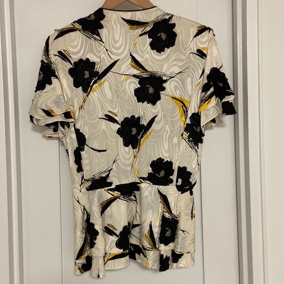 Vintage 100% Silk Floral Print Beaded Peplum Wrap Top - Picture 6 of 7